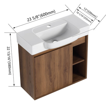 24'' Wall - Mounted Bathroom Vanity with White Ceramic Sink & Soft - Close Door, KD - Packing - 1st Choice Furniture Direct