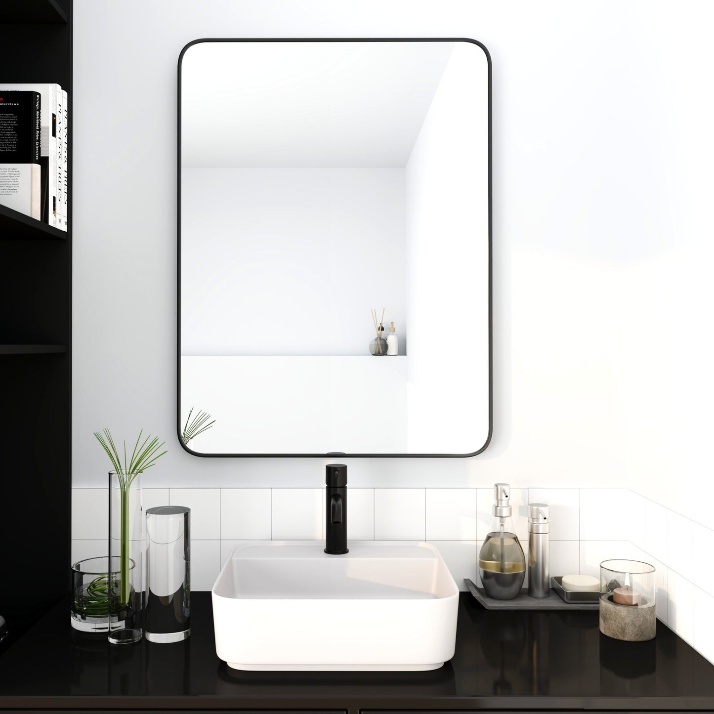 24 x 32 Inch Bathroom Mirror Black Aluminum Frame - 1st Choice Furniture Direct