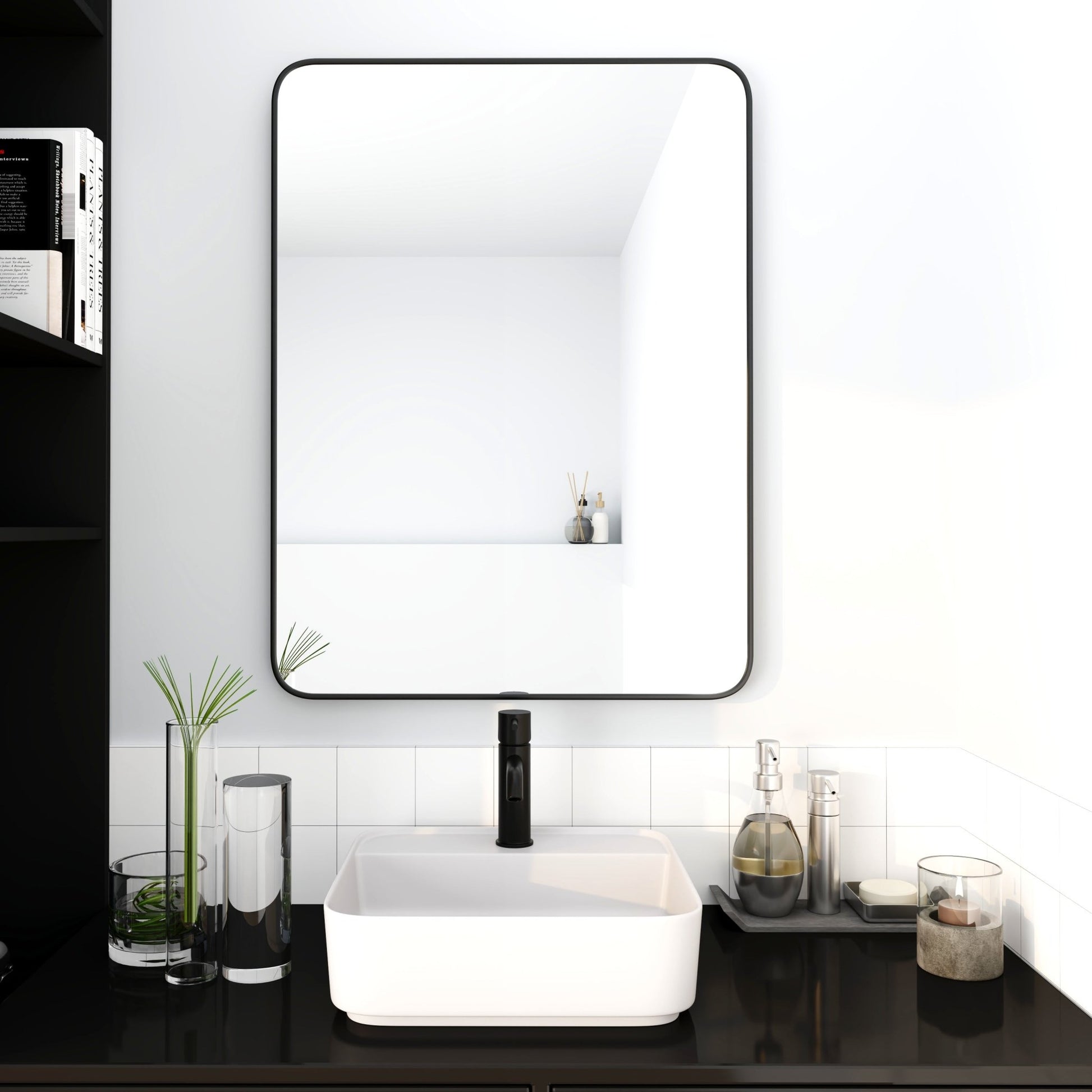 24 x 32 Inch Bathroom Mirror Black Aluminum Frame - 1st Choice Furniture Direct