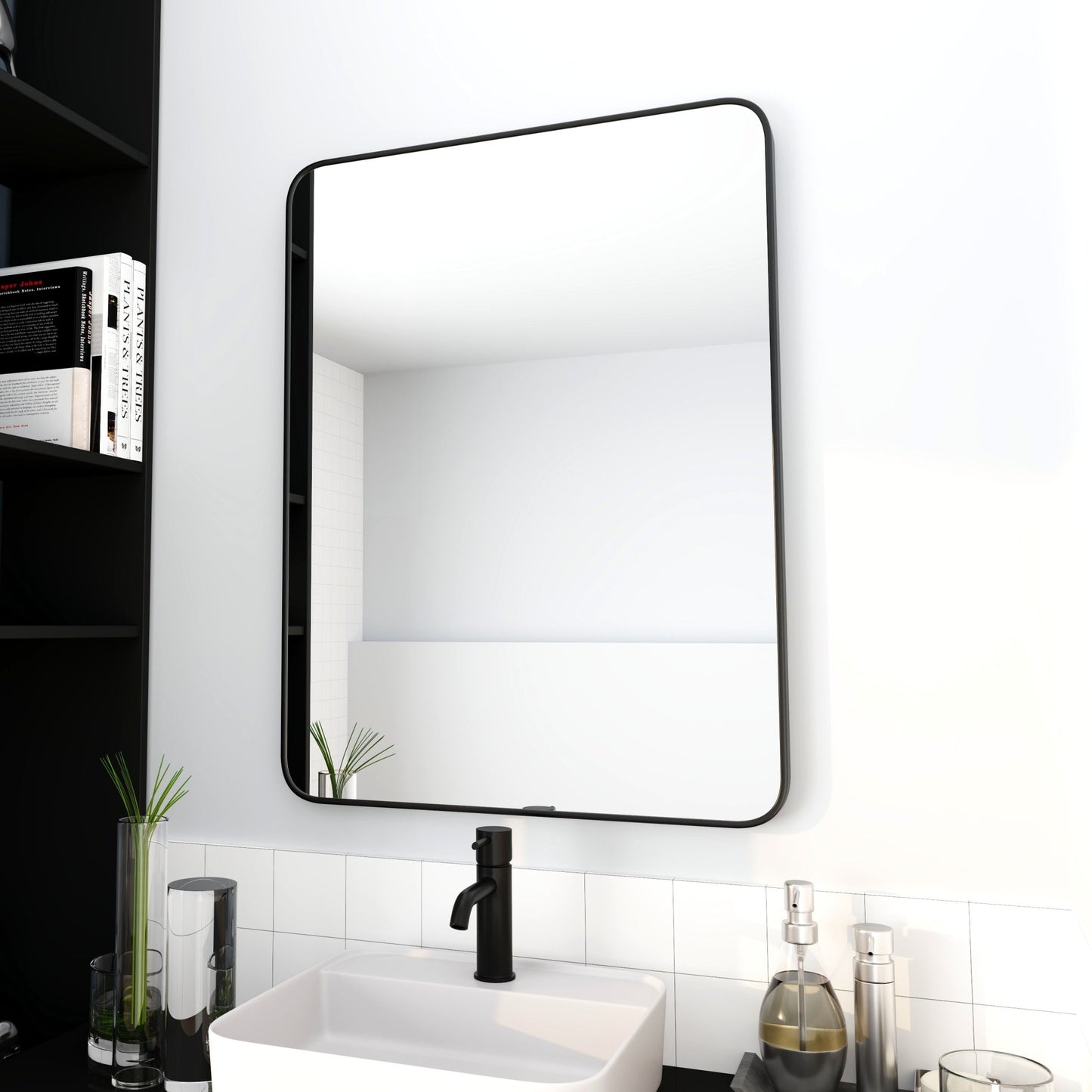 24 x 32 Inch Bathroom Mirror Black Aluminum Frame - 1st Choice Furniture Direct
