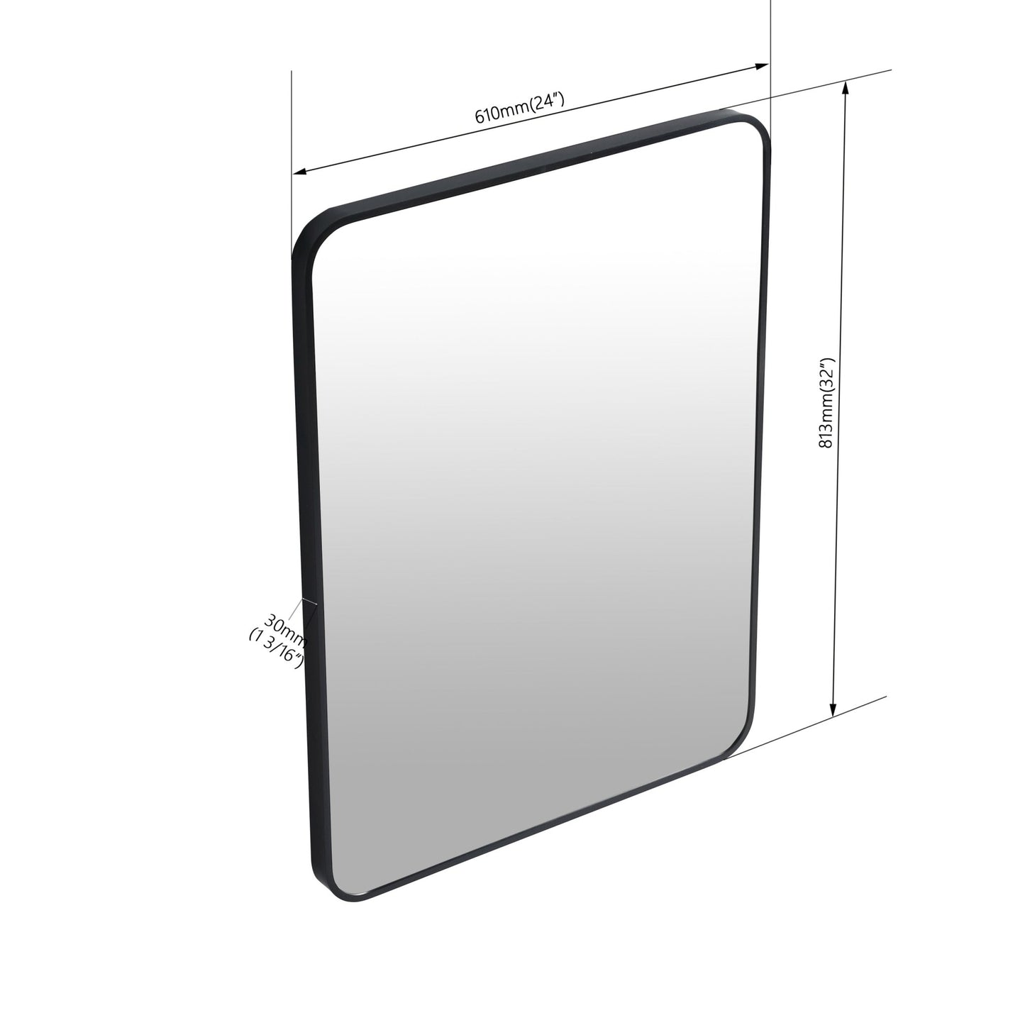 24 x 32 Inch Bathroom Mirror Black Aluminum Frame - 1st Choice Furniture Direct