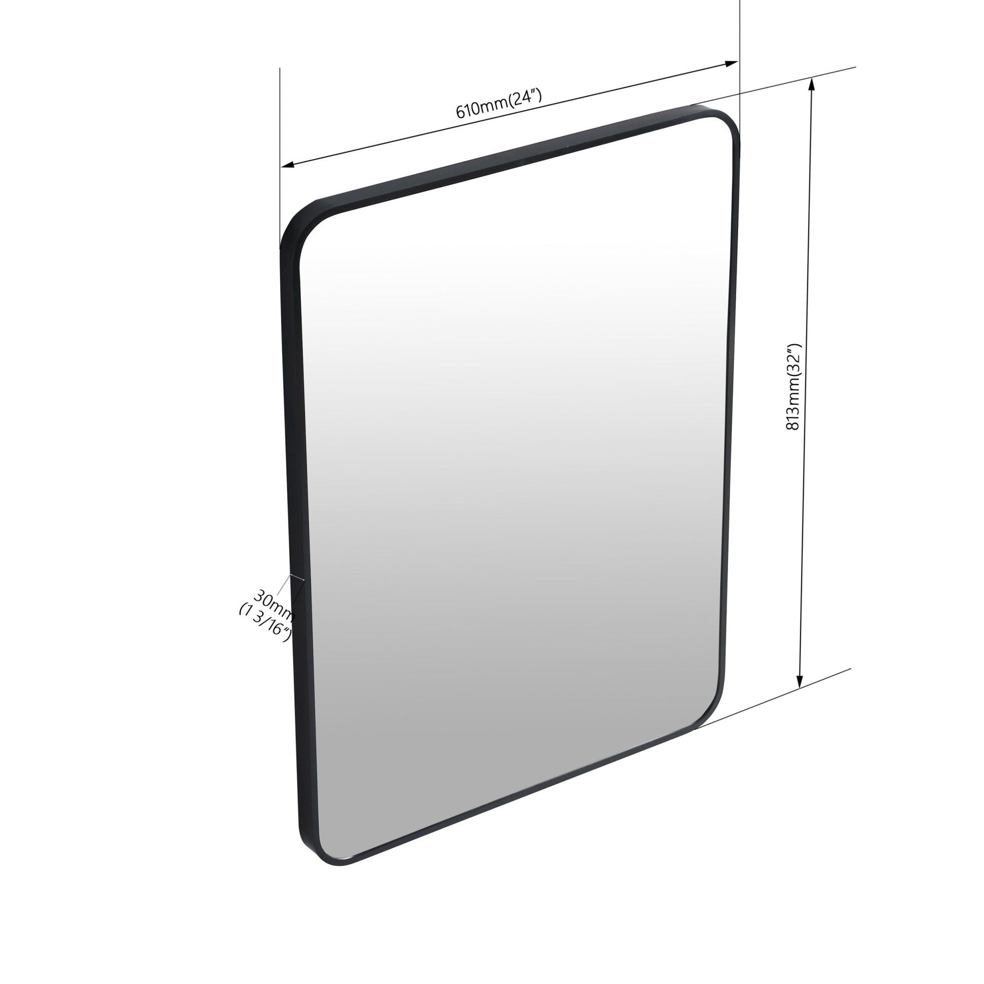 24 x 32 Inch Bathroom Mirror Black Aluminum Frame - 1st Choice Furniture Direct