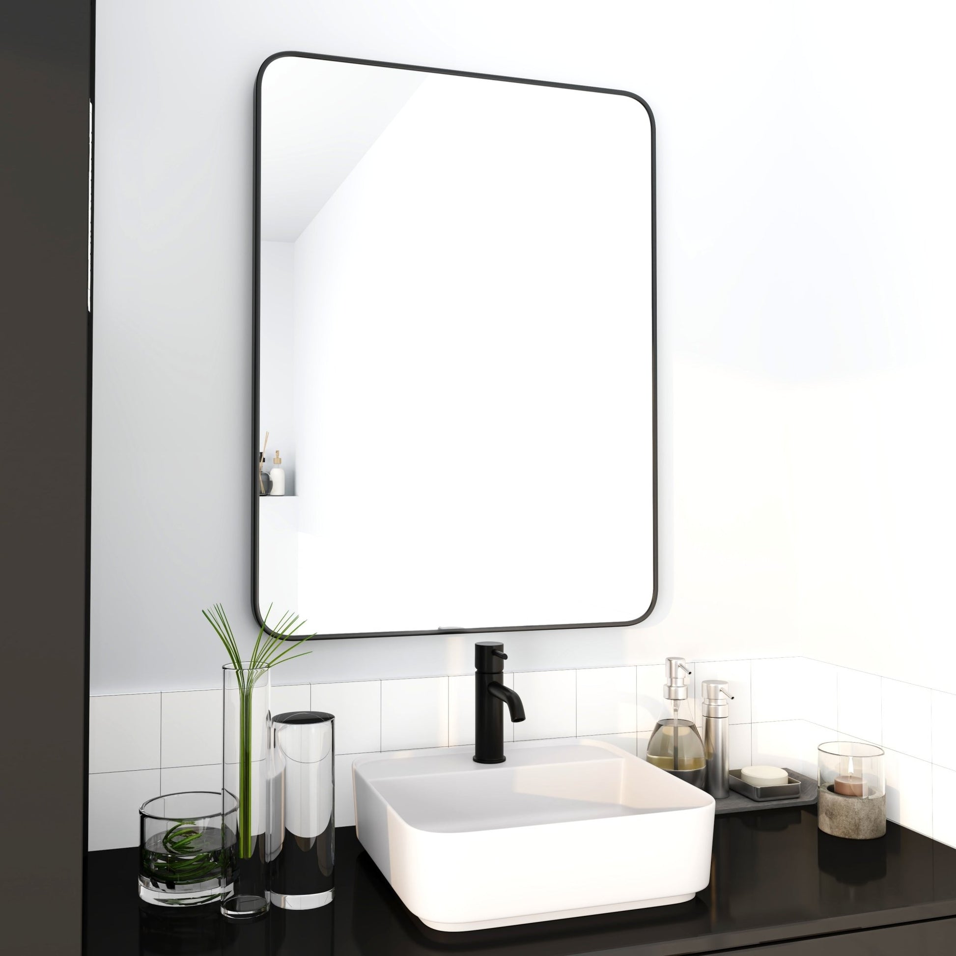 24 x 32 Inch Bathroom Mirror Black Aluminum Frame - 1st Choice Furniture Direct