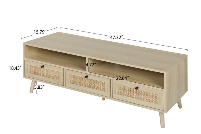 1st Choice Rattan TV Stand Console with Solid Wood Feet in Natural