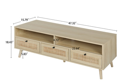 1st Choice Rattan TV Stand Console with Solid Wood Feet in Natural