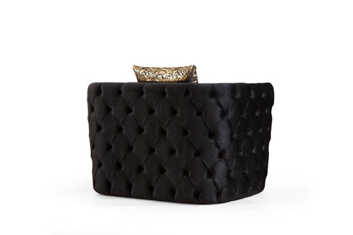 1st Choice Button Tufted 3Pc Black Sofa Set with Velvet Fabric and Gold Accent