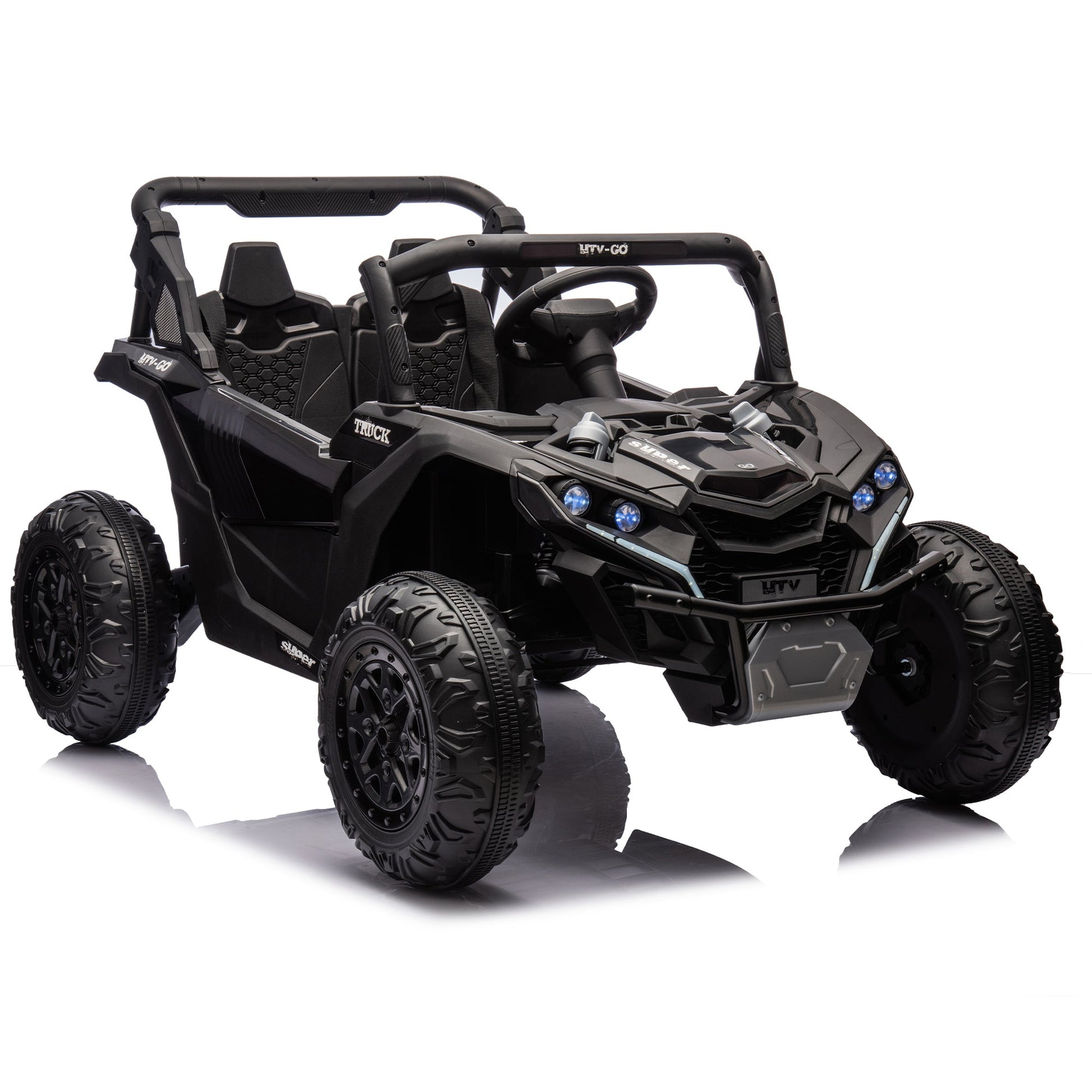 24V Two - Seater Kids Ride On UTV W/Parents Remote Control,Four - Wheel Suspension,Slow Start,Large wheel design,Anti - collision bar,Storage space,Music,USB,Bluetooth,Volume control,LED lights for Kids 3+. - 1st Choice Furniture Direct