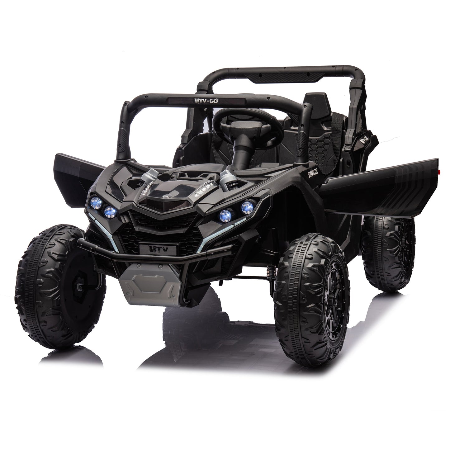 24V Two - Seater Kids Ride On UTV W/Parents Remote Control,Four - Wheel Suspension,Slow Start,Large wheel design,Anti - collision bar,Storage space,Music,USB,Bluetooth,Volume control,LED lights for Kids 3+. - 1st Choice Furniture Direct