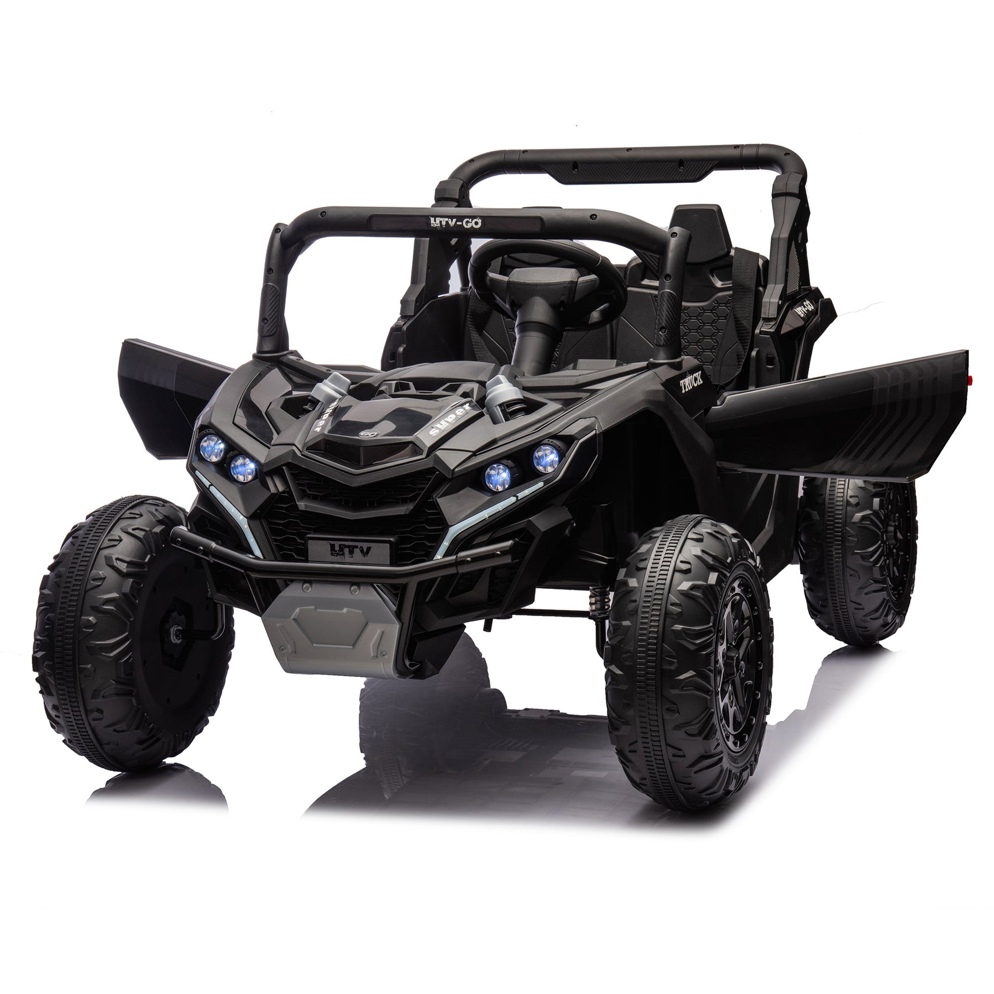 24V Two - Seater Kids Ride On UTV W/Parents Remote Control,Four - Wheel Suspension,Slow Start,Large wheel design,Anti - collision bar,Storage space,Music,USB,Bluetooth,Volume control,LED lights for Kids 3+. - 1st Choice Furniture Direct