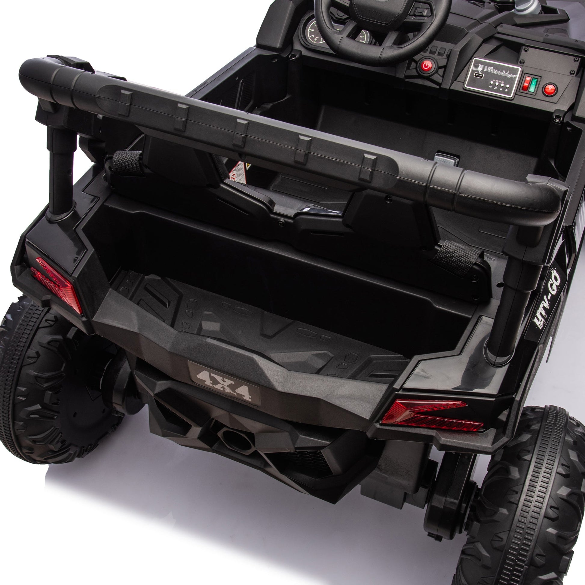 24V Two - Seater Kids Ride On UTV W/Parents Remote Control,Four - Wheel Suspension,Slow Start,Large wheel design,Anti - collision bar,Storage space,Music,USB,Bluetooth,Volume control,LED lights for Kids 3+. - 1st Choice Furniture Direct