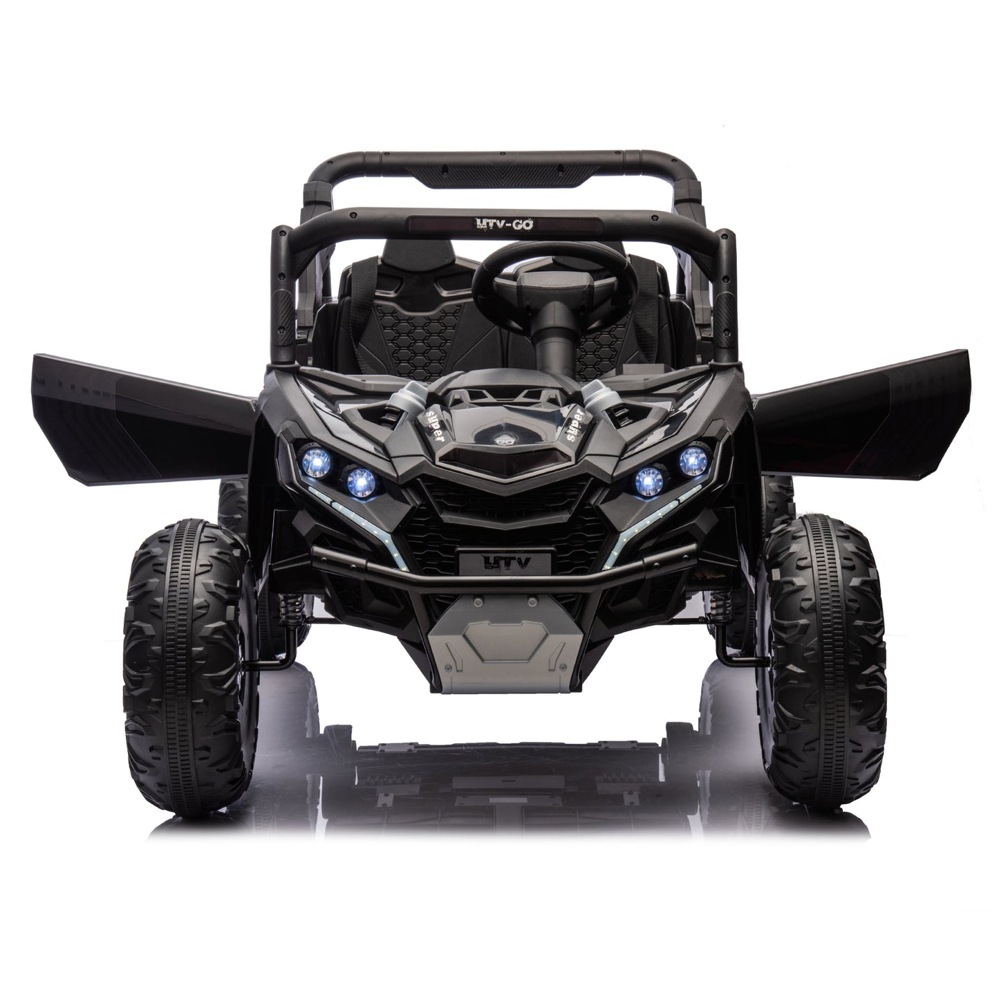 24V Two - Seater Kids Ride On UTV W/Parents Remote Control,Four - Wheel Suspension,Slow Start,Large wheel design,Anti - collision bar,Storage space,Music,USB,Bluetooth,Volume control,LED lights for Kids 3+. - 1st Choice Furniture Direct