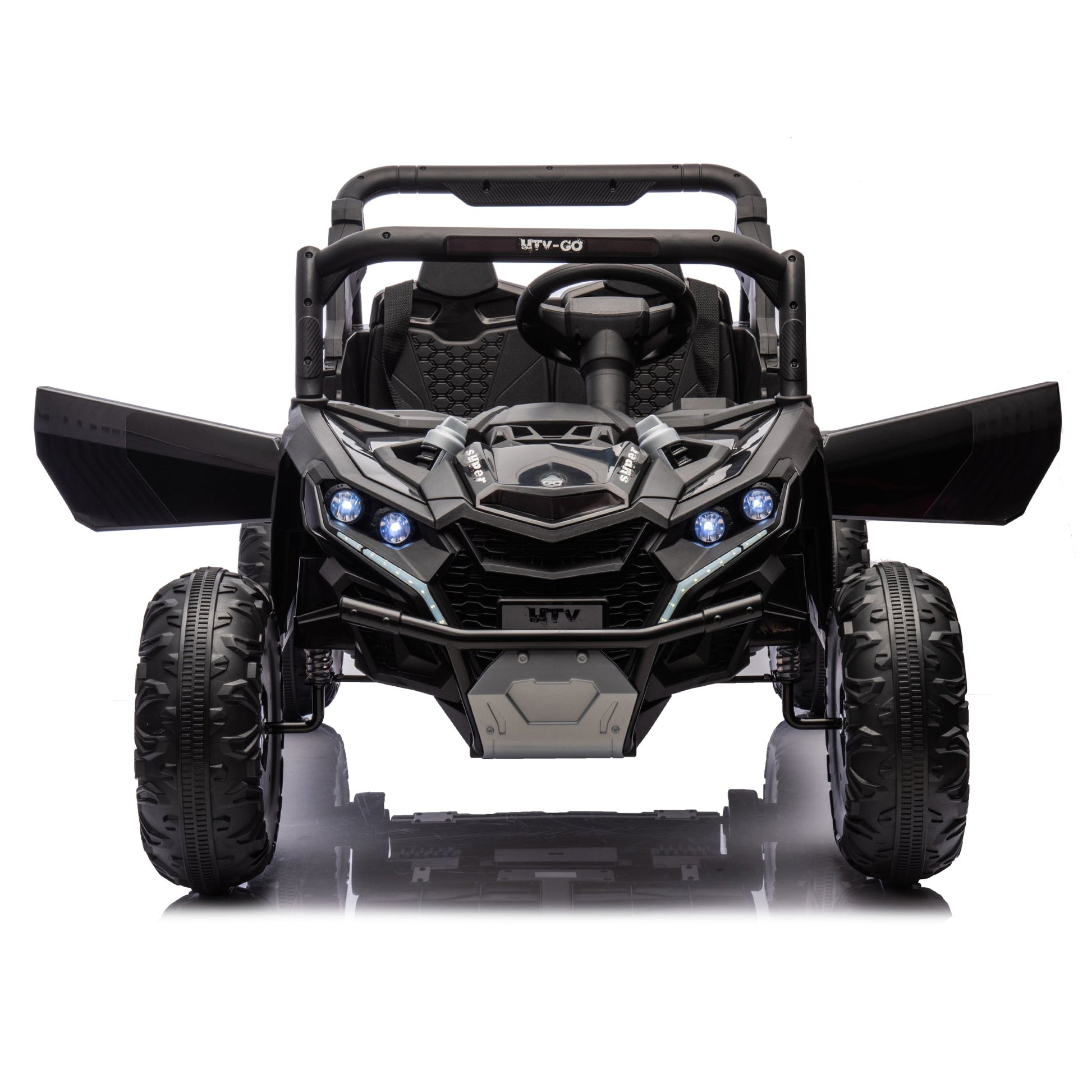 24V Two - Seater Kids Ride On UTV W/Parents Remote Control,Four - Wheel Suspension,Slow Start,Large wheel design,Anti - collision bar,Storage space,Music,USB,Bluetooth,Volume control,LED lights for Kids 3+. - 1st Choice Furniture Direct