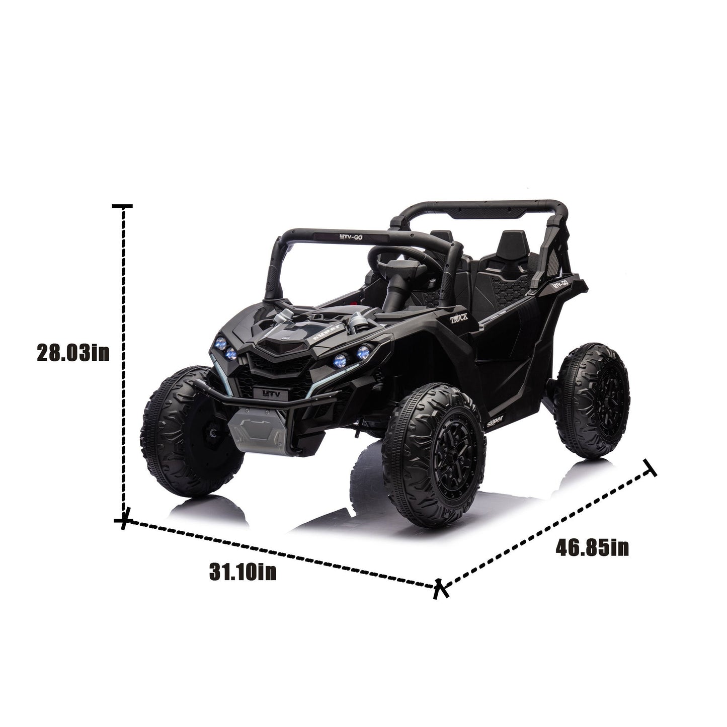 24V Two - Seater Kids Ride On UTV W/Parents Remote Control,Four - Wheel Suspension,Slow Start,Large wheel design,Anti - collision bar,Storage space,Music,USB,Bluetooth,Volume control,LED lights for Kids 3+. - 1st Choice Furniture Direct