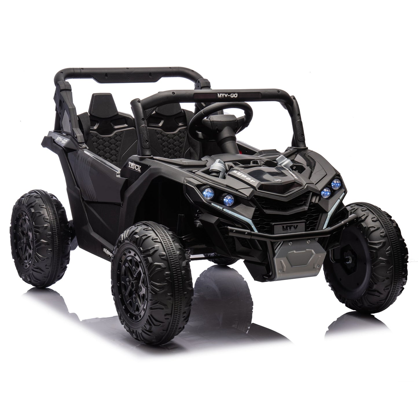 24V Two - Seater Kids Ride On UTV W/Parents Remote Control,Four - Wheel Suspension,Slow Start,Large wheel design,Anti - collision bar,Storage space,Music,USB,Bluetooth,Volume control,LED lights for Kids 3+. - 1st Choice Furniture Direct
