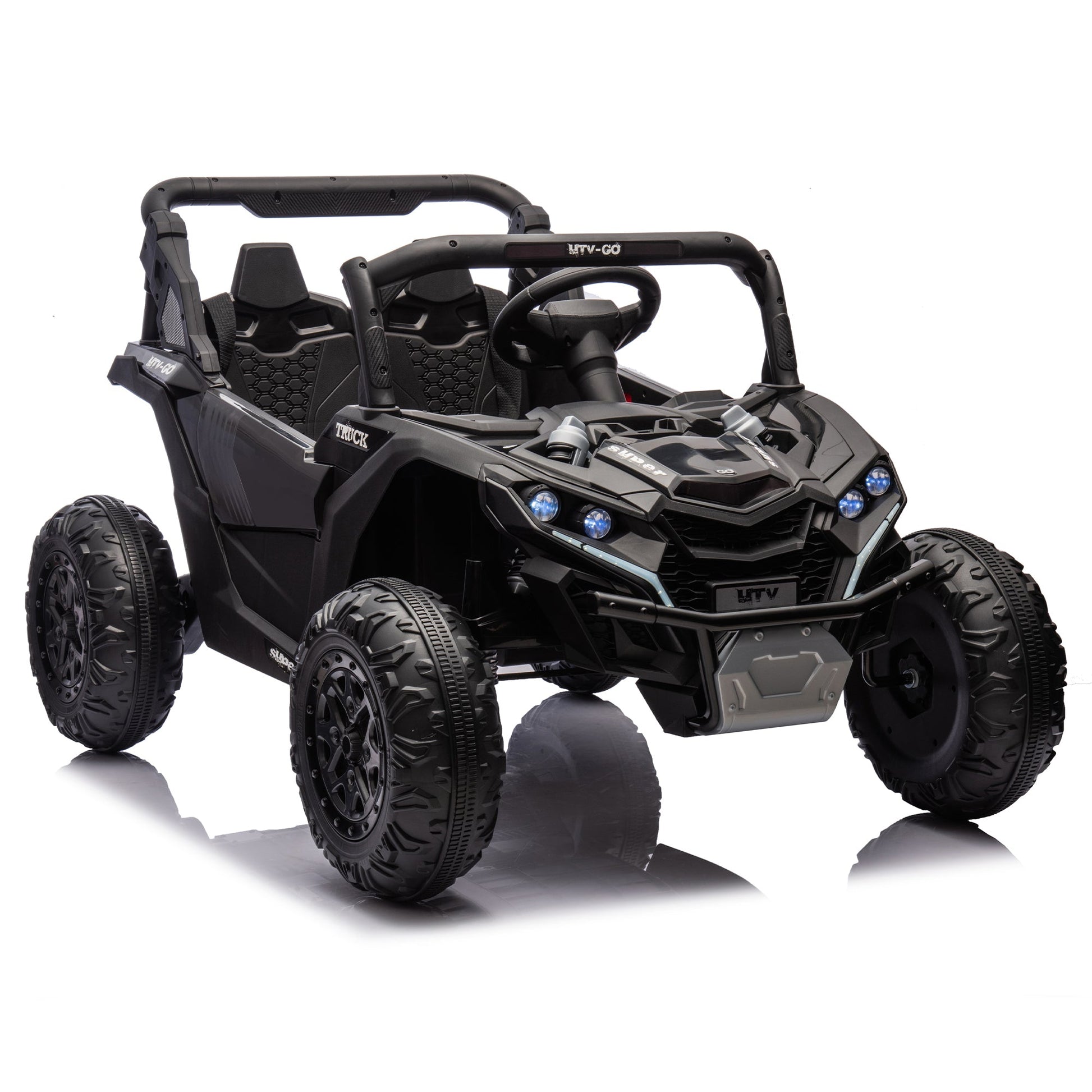 24V Two - Seater Kids Ride On UTV W/Parents Remote Control,Four - Wheel Suspension,Slow Start,Large wheel design,Anti - collision bar,Storage space,Music,USB,Bluetooth,Volume control,LED lights for Kids 3+. - 1st Choice Furniture Direct