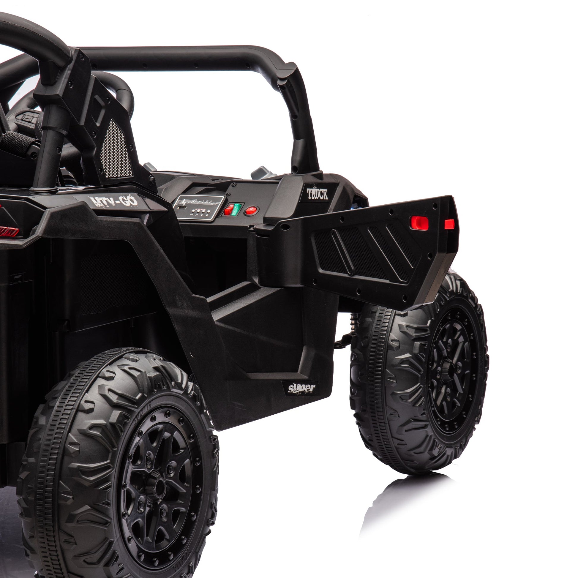 24V Two - Seater Kids Ride On UTV W/Parents Remote Control,Four - Wheel Suspension,Slow Start,Large wheel design,Anti - collision bar,Storage space,Music,USB,Bluetooth,Volume control,LED lights for Kids 3+. - 1st Choice Furniture Direct