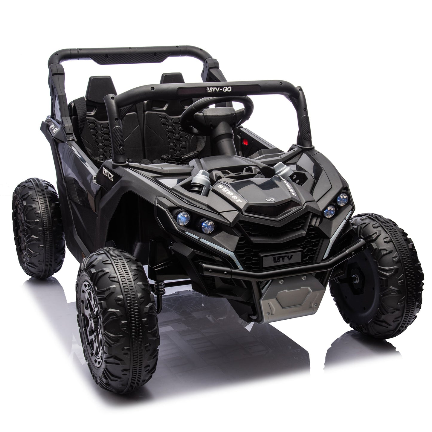 24V Two - Seater Kids Ride On UTV W/Parents Remote Control,Four - Wheel Suspension,Slow Start,Large wheel design,Anti - collision bar,Storage space,Music,USB,Bluetooth,Volume control,LED lights for Kids 3+. - 1st Choice Furniture Direct