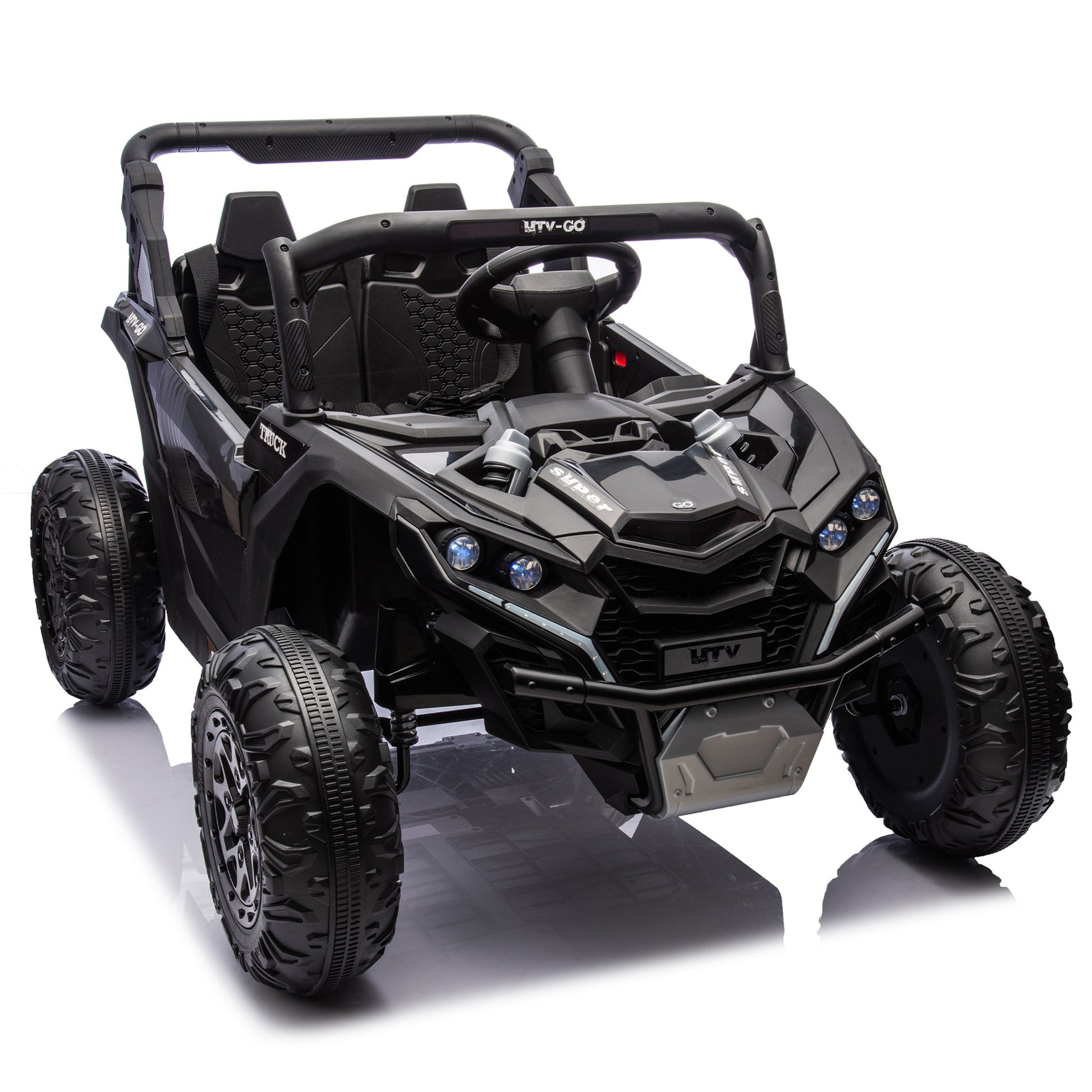 24V Two - Seater Kids Ride On UTV W/Parents Remote Control,Four - Wheel Suspension,Slow Start,Large wheel design,Anti - collision bar,Storage space,Music,USB,Bluetooth,Volume control,LED lights for Kids 3+. - 1st Choice Furniture Direct