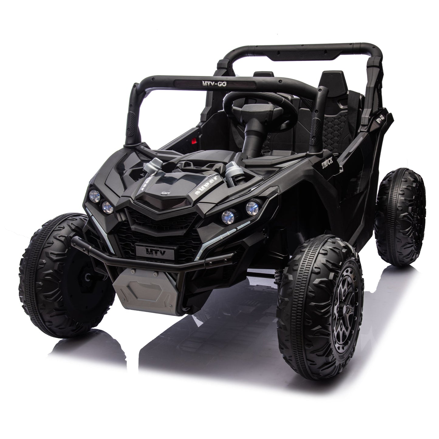 24V Two - Seater Kids Ride On UTV W/Parents Remote Control,Four - Wheel Suspension,Slow Start,Large wheel design,Anti - collision bar,Storage space,Music,USB,Bluetooth,Volume control,LED lights for Kids 3+. - 1st Choice Furniture Direct