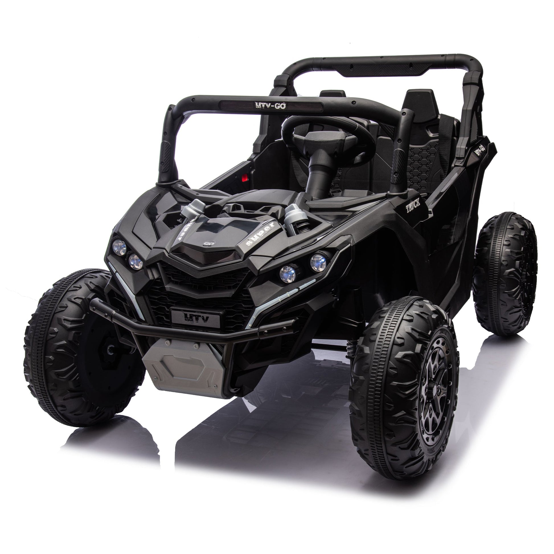 24V Two - Seater Kids Ride On UTV W/Parents Remote Control,Four - Wheel Suspension,Slow Start,Large wheel design,Anti - collision bar,Storage space,Music,USB,Bluetooth,Volume control,LED lights for Kids 3+. - 1st Choice Furniture Direct