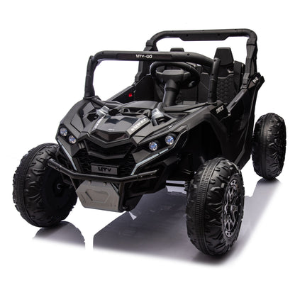 24V Two - Seater Kids Ride On UTV W/Parents Remote Control,Four - Wheel Suspension,Slow Start,Large wheel design,Anti - collision bar,Storage space,Music,USB,Bluetooth,Volume control,LED lights for Kids 3+. - 1st Choice Furniture Direct