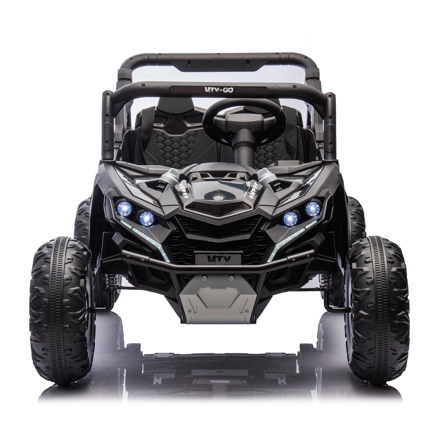 24V Two - Seater Kids Ride On UTV W/Parents Remote Control,Four - Wheel Suspension,Slow Start,Large wheel design,Anti - collision bar,Storage space,Music,USB,Bluetooth,Volume control,LED lights for Kids 3+. - 1st Choice Furniture Direct