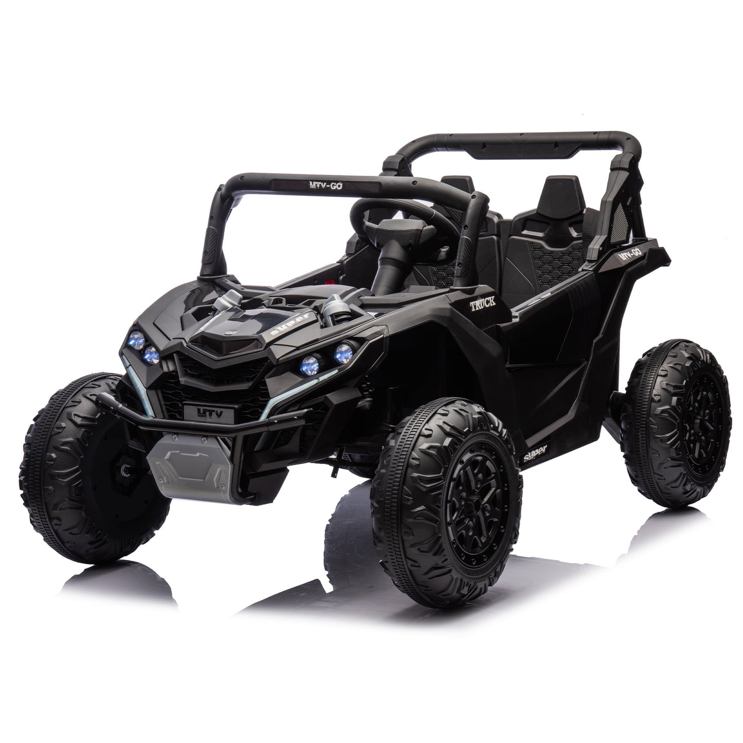 24V Two - Seater Kids Ride On UTV W/Parents Remote Control,Four - Wheel Suspension,Slow Start,Large wheel design,Anti - collision bar,Storage space,Music,USB,Bluetooth,Volume control,LED lights for Kids 3+. - 1st Choice Furniture Direct