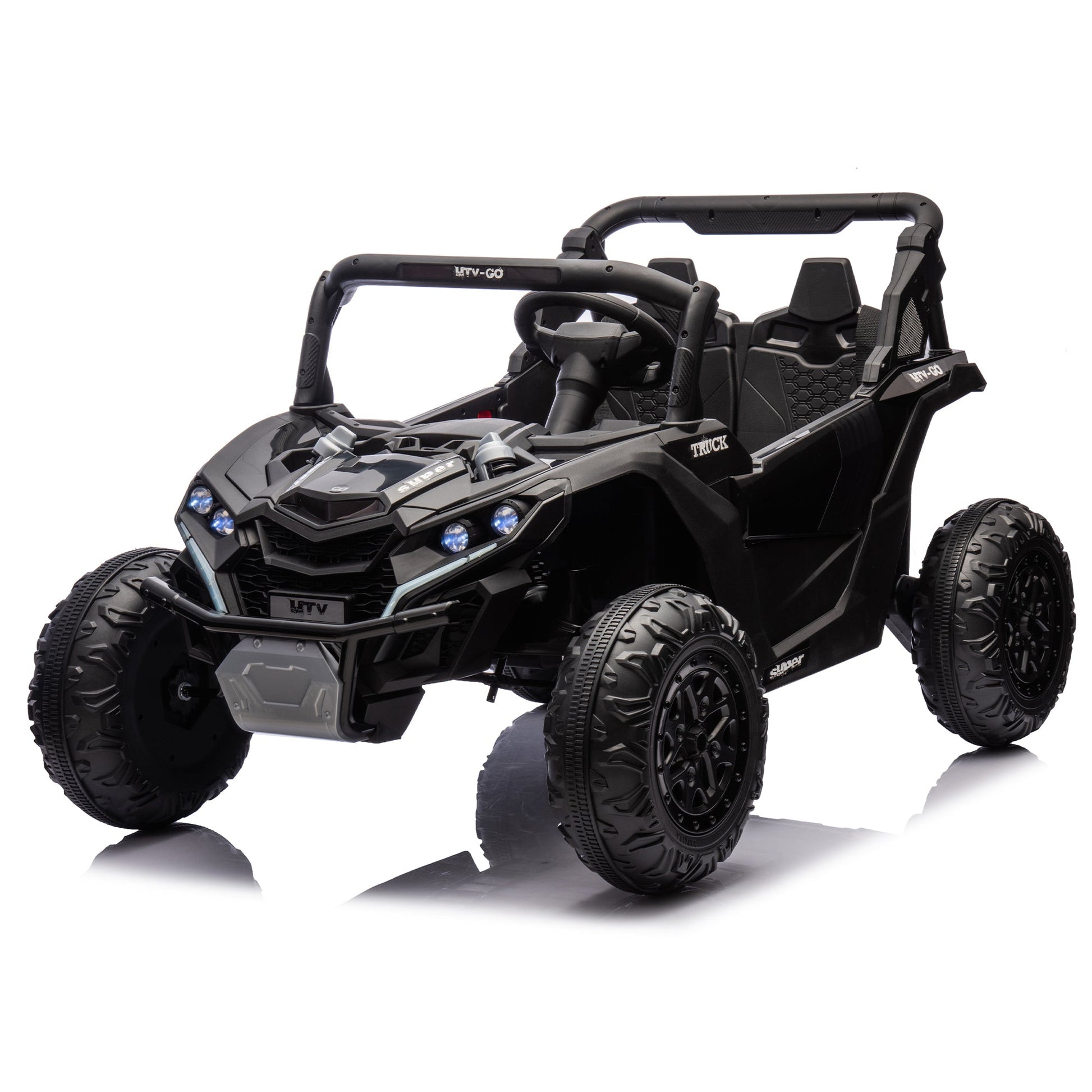 24V Two - Seater Kids Ride On UTV W/Parents Remote Control,Four - Wheel Suspension,Slow Start,Large wheel design,Anti - collision bar,Storage space,Music,USB,Bluetooth,Volume control,LED lights for Kids 3+. - 1st Choice Furniture Direct