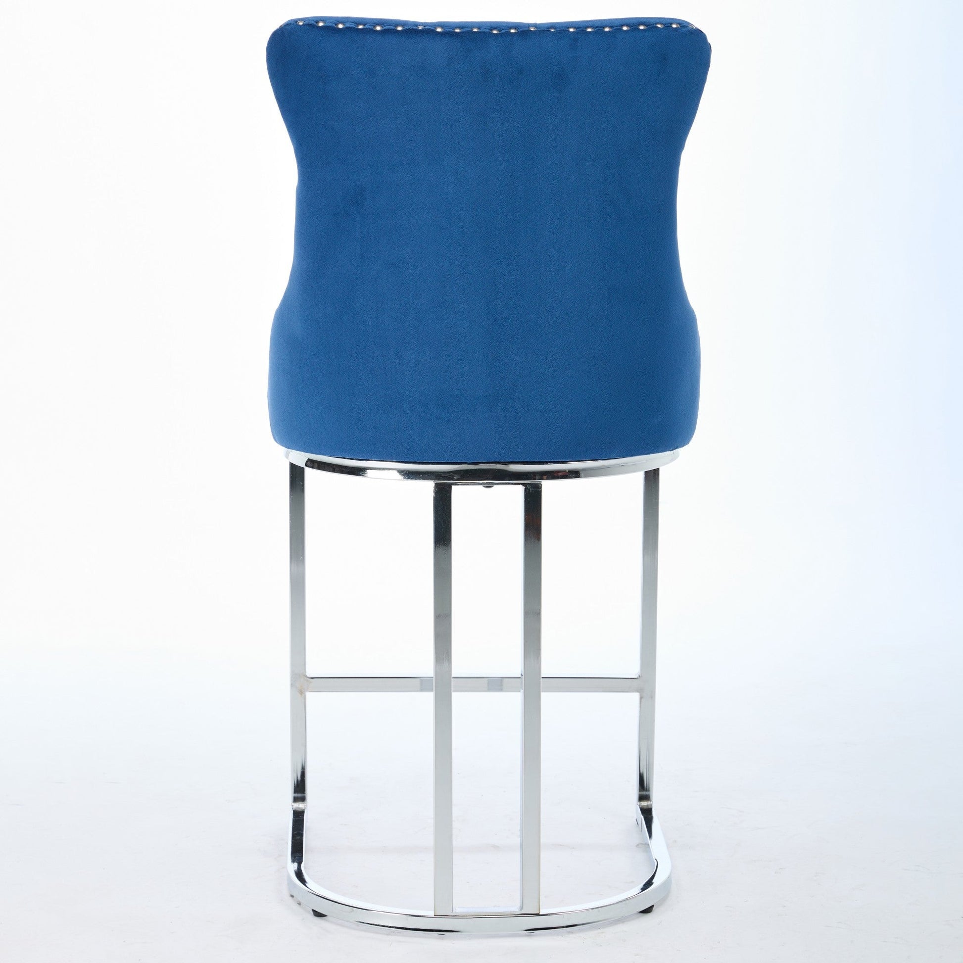 25' Counter Height Bar Stools Set of 2, Modern Velvet Barstools with Button Back&Rivet Trim Upholstered Kitchen Island Chairs with Sturdy Chromed Metal Base Legs Farmhouse Bar Stools, (Blue,2 Pack) - 1st Choice Furniture Direct