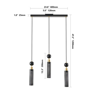 25' Modern Black and Gold 3 - Light Pendant Chandelier, Adjustable Hanging Lights with Cylindrical Mesh Shades, E26 Base, Ideal for Dining Room, Kitchen Island, or Living Room Lighting (No Bulbs) - 1st Choice Furniture Direct