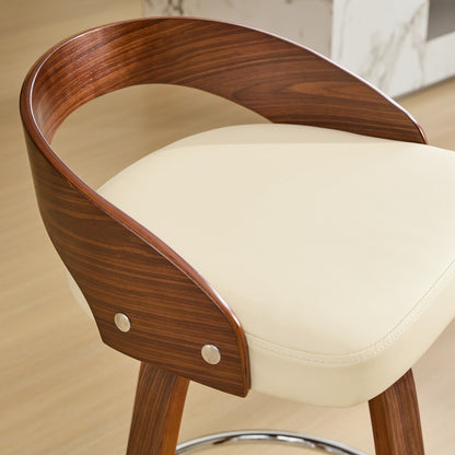 25” Swivel Counter Height Bar Stools Set of 2 | Beige Faux Leather Wood Chairs - 1st Choice Furniture Direct
