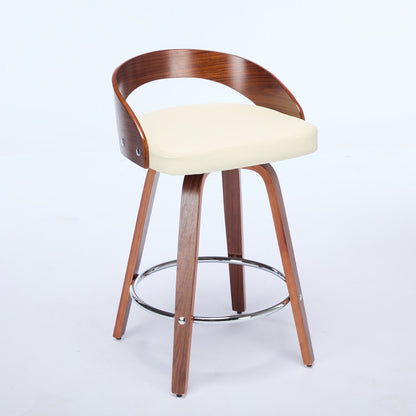 25” Swivel Counter Height Bar Stools Set of 2 | Beige Faux Leather Wood Chairs - 1st Choice Furniture Direct