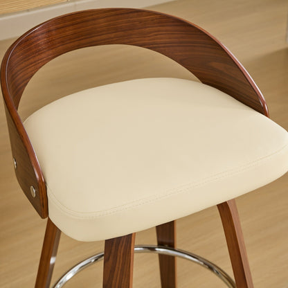 25” Swivel Counter Height Bar Stools Set of 2 | Beige Faux Leather Wood Chairs - 1st Choice Furniture Direct