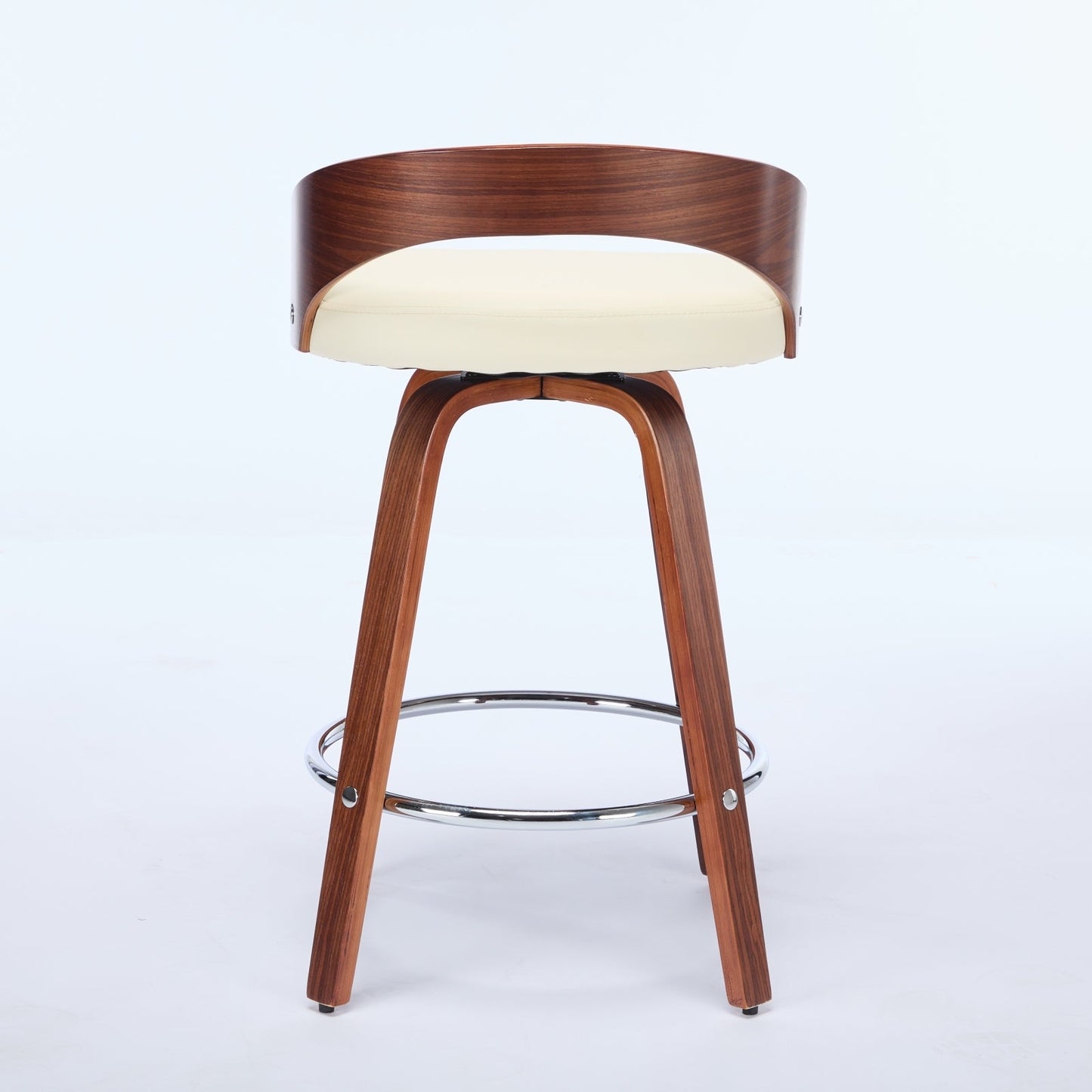 25” Swivel Counter Height Bar Stools Set of 2 | Beige Faux Leather Wood Chairs - 1st Choice Furniture Direct