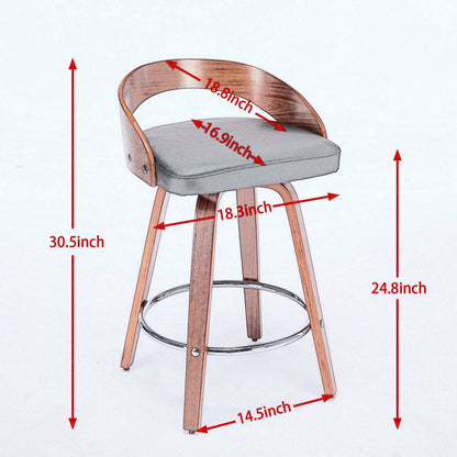 25” Swivel Counter Height Bar Stools Set of 2 | Beige Faux Leather Wood Chairs - 1st Choice Furniture Direct