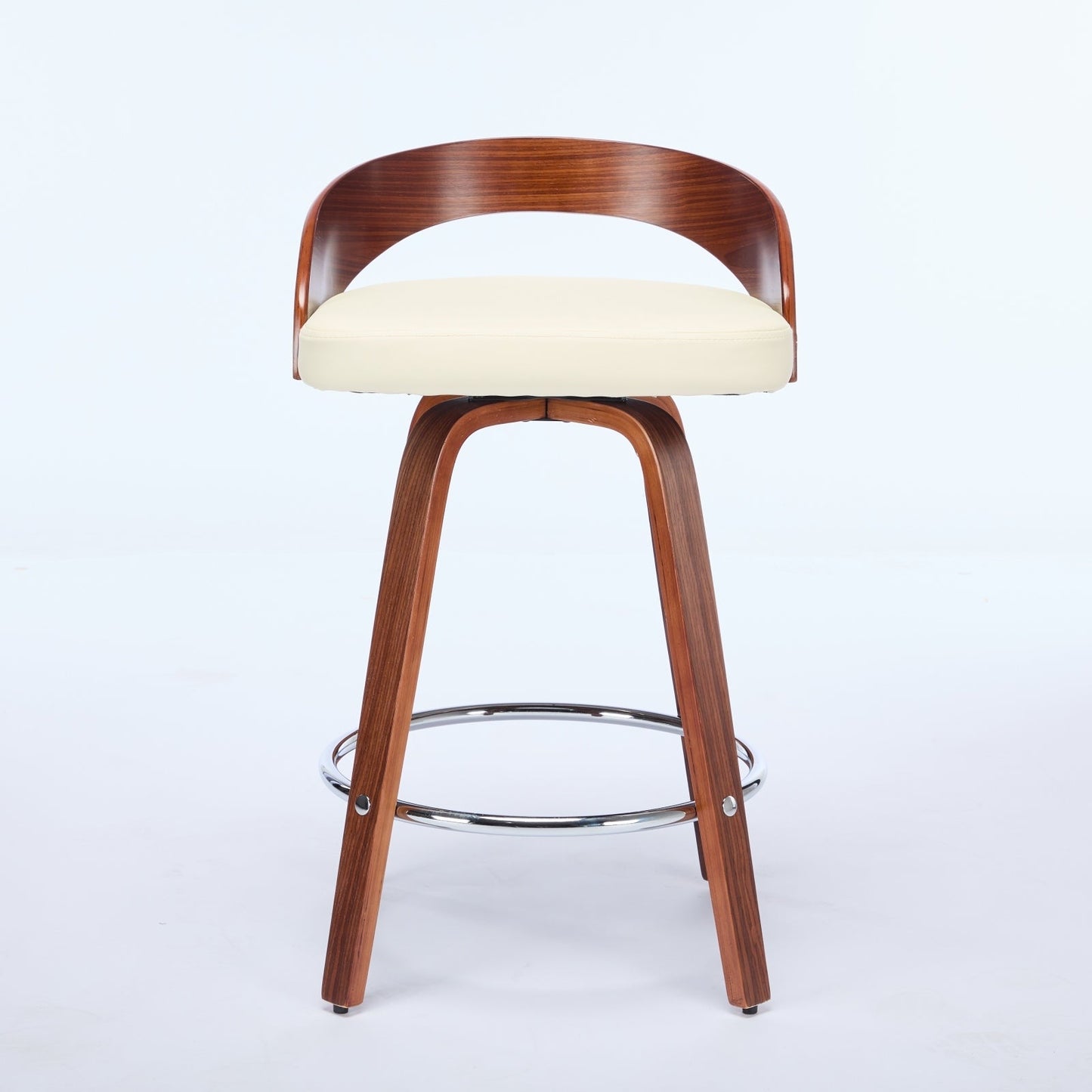 25” Swivel Counter Height Bar Stools Set of 2 | Beige Faux Leather Wood Chairs - 1st Choice Furniture Direct