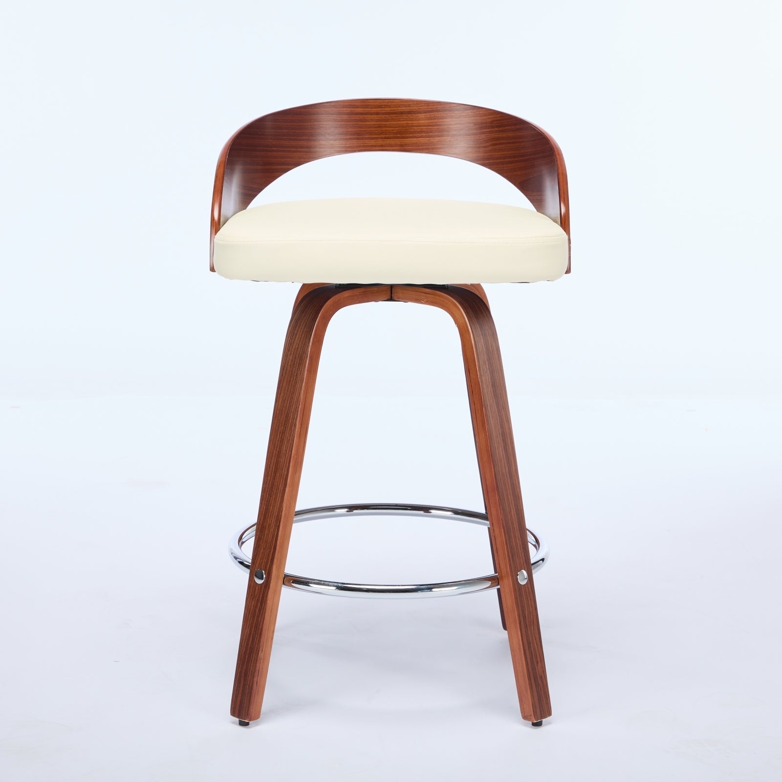 25” Swivel Counter Height Bar Stools Set of 2 | Beige Faux Leather Wood Chairs - 1st Choice Furniture Direct