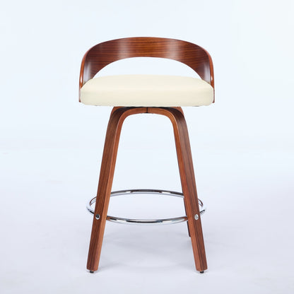 25” Swivel Counter Height Bar Stools Set of 2 | Beige Faux Leather Wood Chairs - 1st Choice Furniture Direct