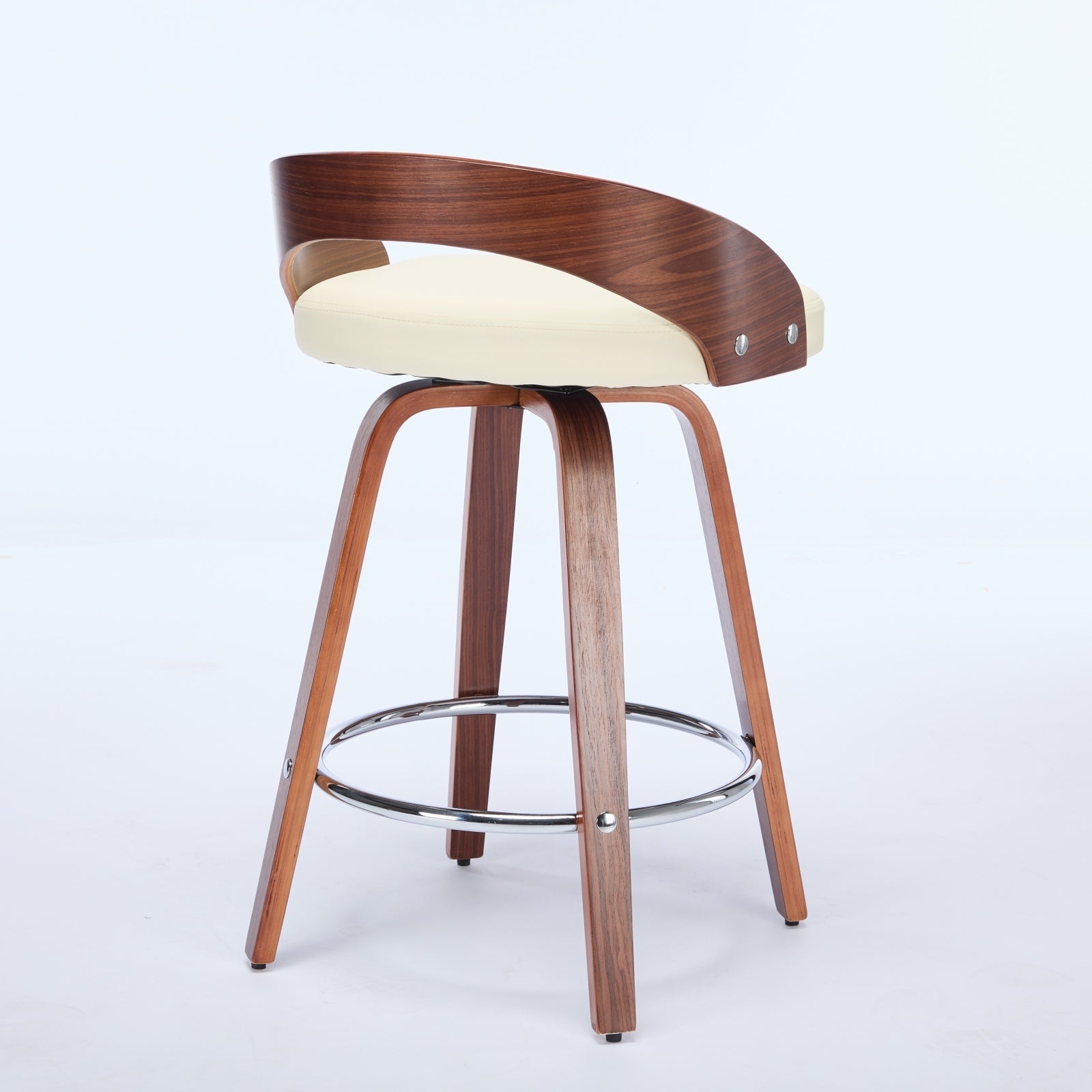 25” Swivel Counter Height Bar Stools Set of 2 | Beige Faux Leather Wood Chairs - 1st Choice Furniture Direct