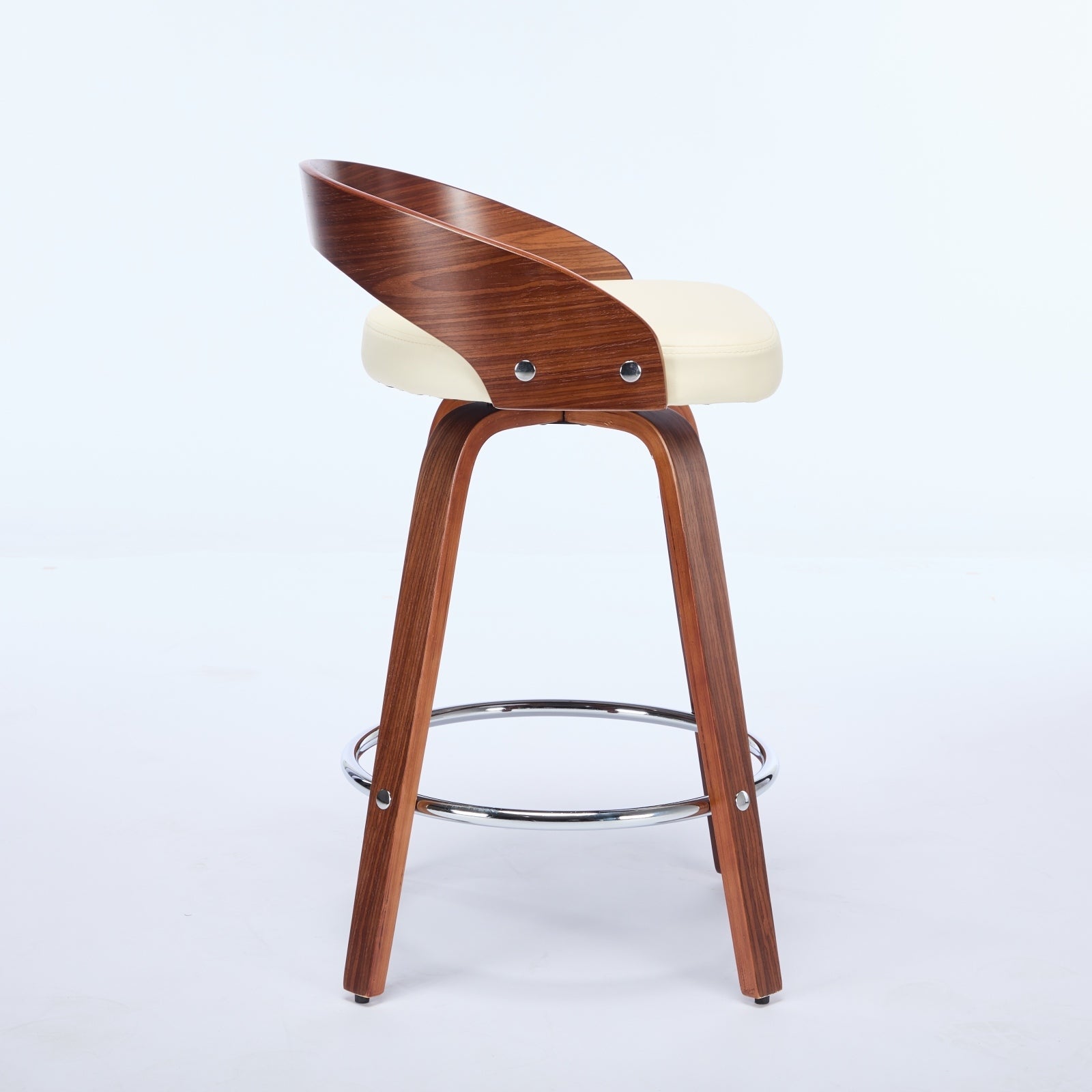 25” Swivel Counter Height Bar Stools Set of 2 | Beige Faux Leather Wood Chairs - 1st Choice Furniture Direct