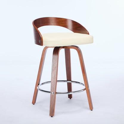 25” Swivel Counter Height Bar Stools Set of 2 | Beige Faux Leather Wood Chairs - 1st Choice Furniture Direct