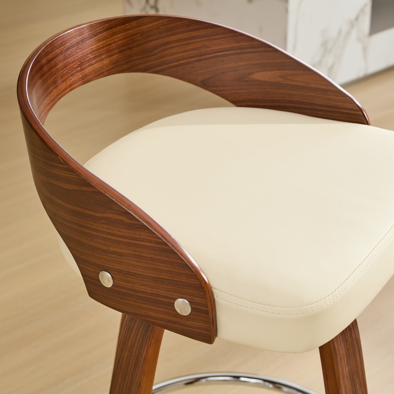 25” Swivel Counter Height Bar Stools Set of 2 | Beige Faux Leather Wood Chairs - 1st Choice Furniture Direct