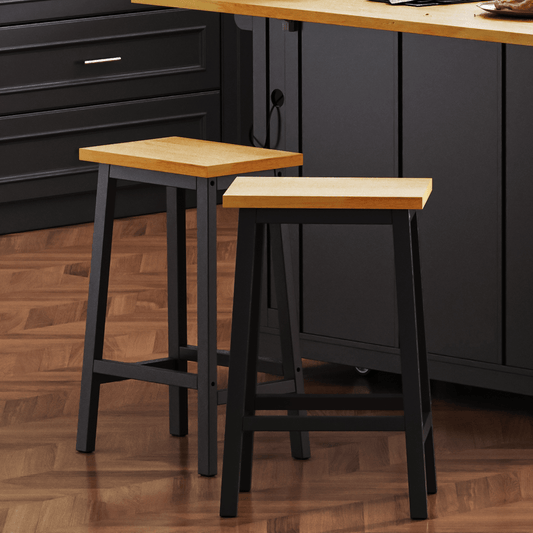 25.6” Counter Height Farmhouse Bar Stools Set of 2 | Solid Wood Black Kitchen Stools - 1st Choice Furniture Direct