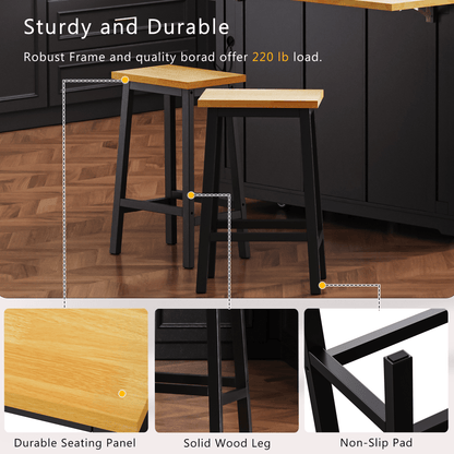 25.6” Counter Height Farmhouse Bar Stools Set of 2 | Solid Wood Black Kitchen Stools - 1st Choice Furniture Direct