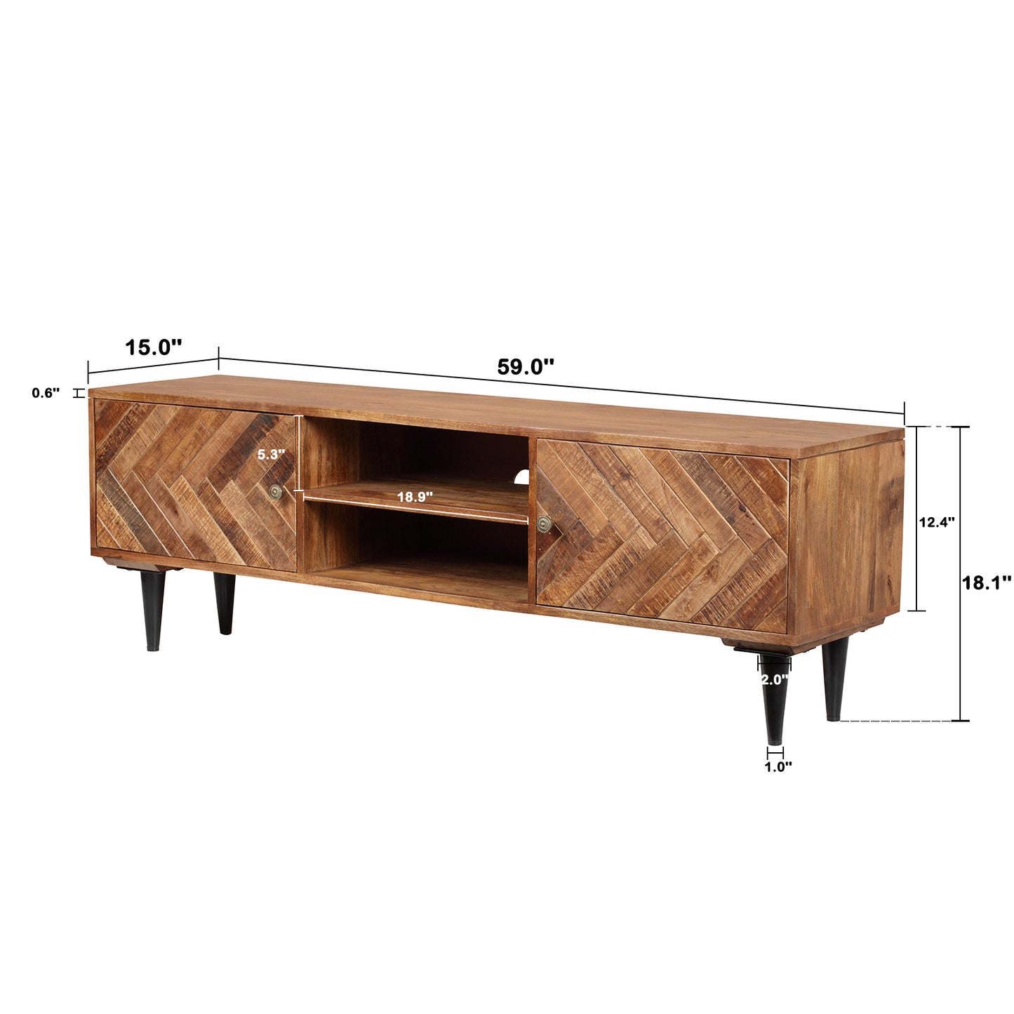 1st Choice TV Cabinet Herringbone with 2 Door Back MDF Metal Leg KD