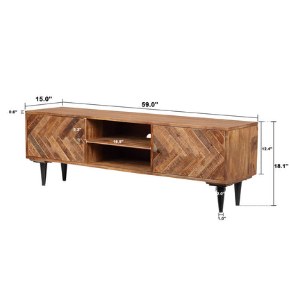 1st Choice TV Cabinet Herringbone with 2 Door Back MDF Metal Leg KD