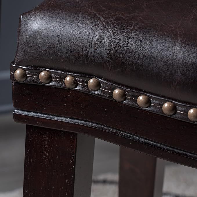 26' Contemporary Upholstered Saddle Counter Stool with Nailhead Trim (Set of 4), Dark Brown - 1st Choice Furniture Direct