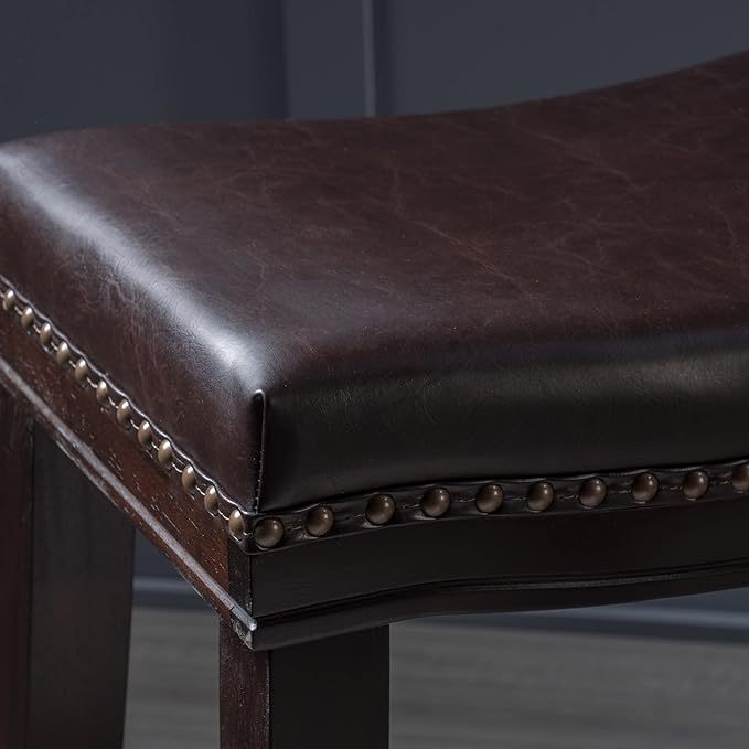 26' Contemporary Upholstered Saddle Counter Stool with Nailhead Trim (Set of 4), Dark Brown - 1st Choice Furniture Direct
