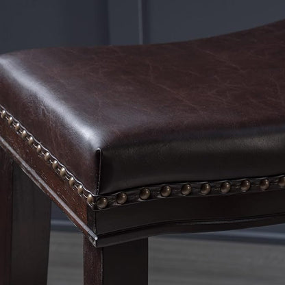 26' Contemporary Upholstered Saddle Counter Stool with Nailhead Trim (Set of 4), Dark Brown - 1st Choice Furniture Direct