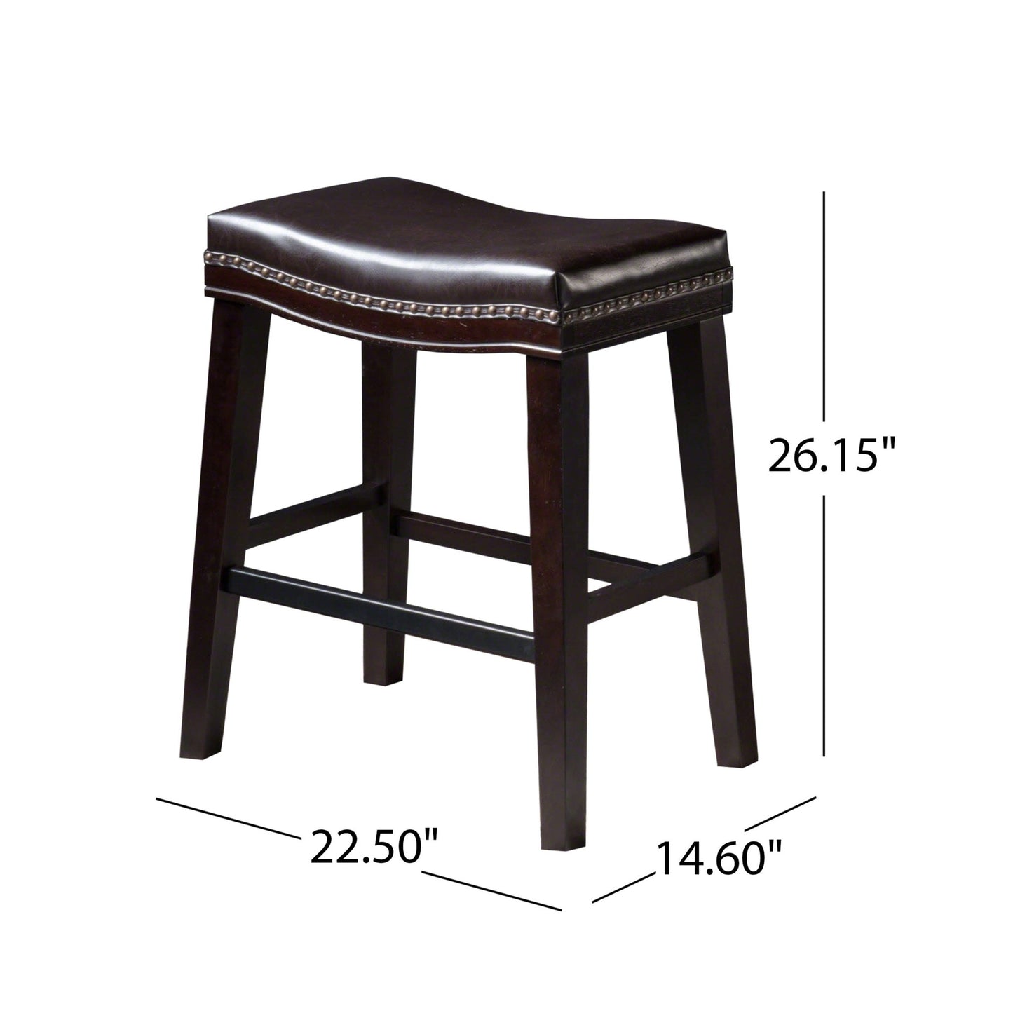 26' Contemporary Upholstered Saddle Counter Stool with Nailhead Trim (Set of 4), Dark Brown - 1st Choice Furniture Direct